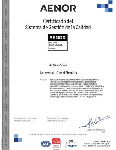 Certificado del sistema de gestión de la Calidad Asalformación