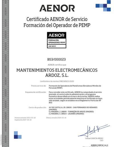 CERTIFICADO PEMP UNE 58923 Asalformación